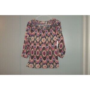 Chico’s 0 (S) Geometric Print  Shirt Blouse  Multi Color 3/4 Sleeves